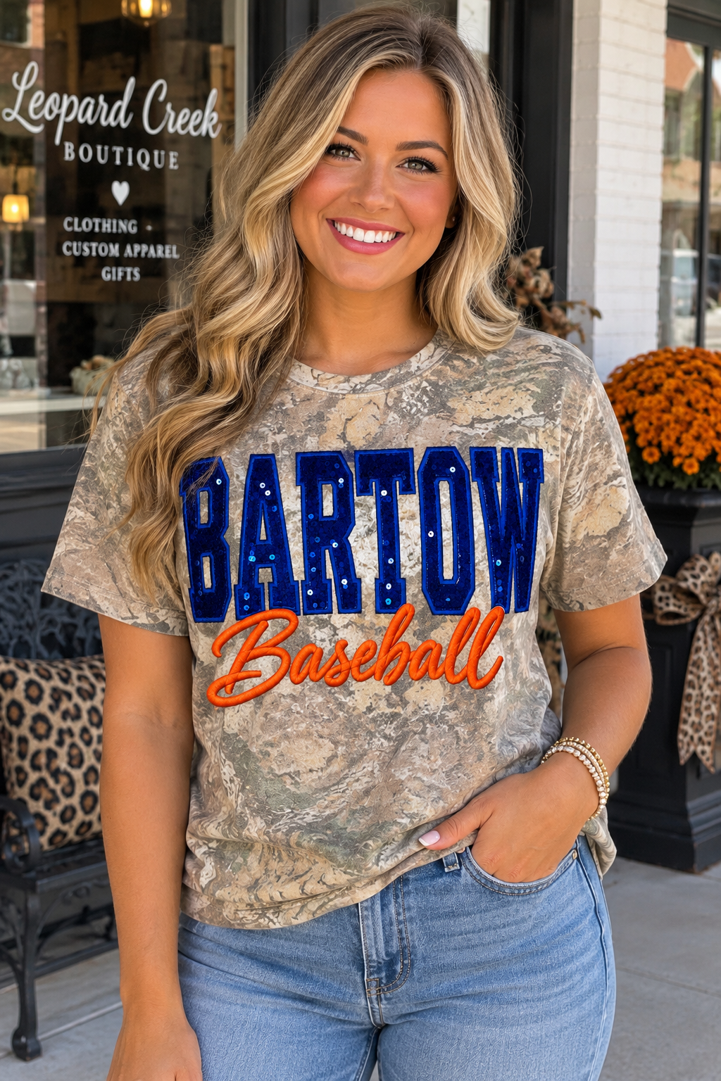 Embroidered Sequined Bartow Baseball Camo Tee