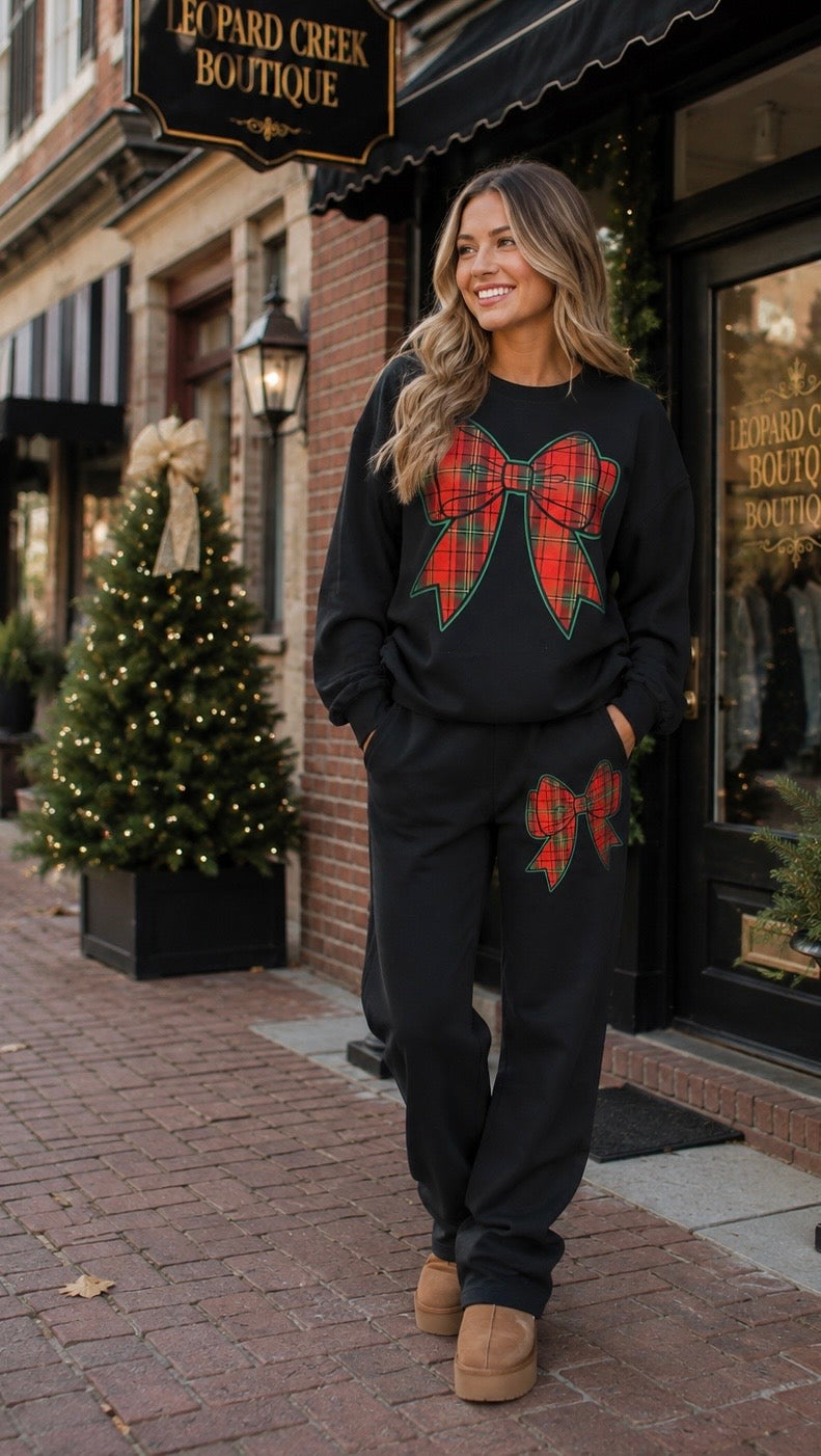 Christmas Bow Jogger Set Black