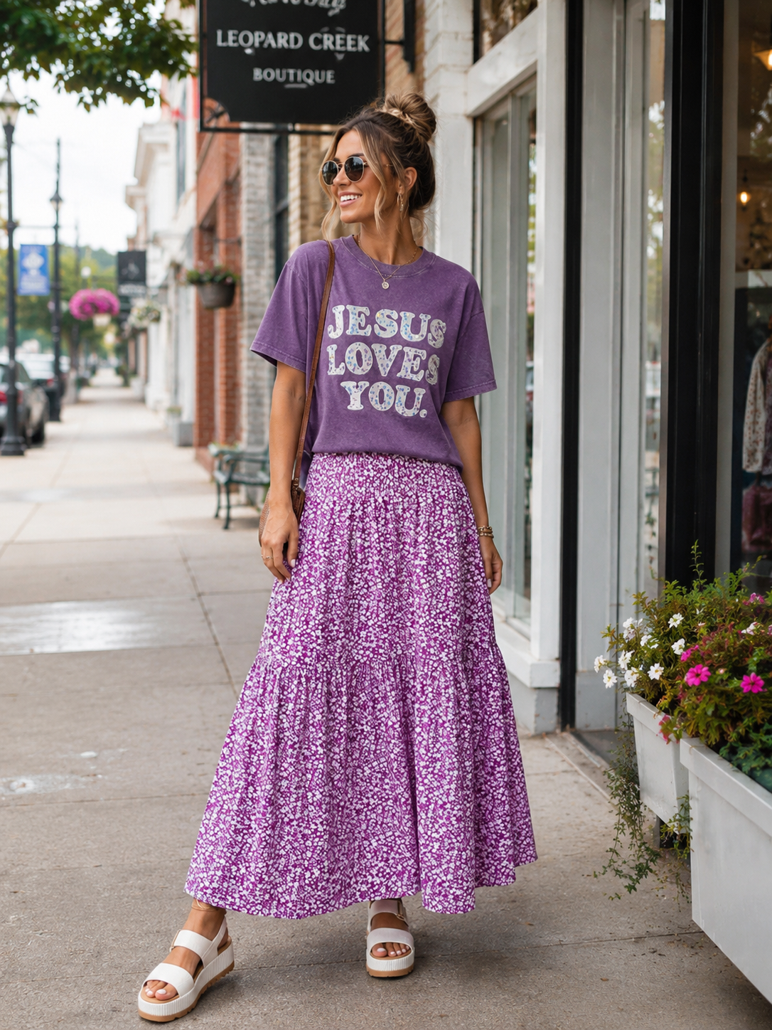 Embroidered Sequined Jesus Loves You Tee