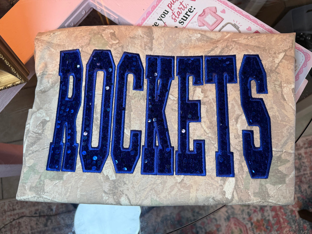 Embroidered Sequined Rockets Camo Tee