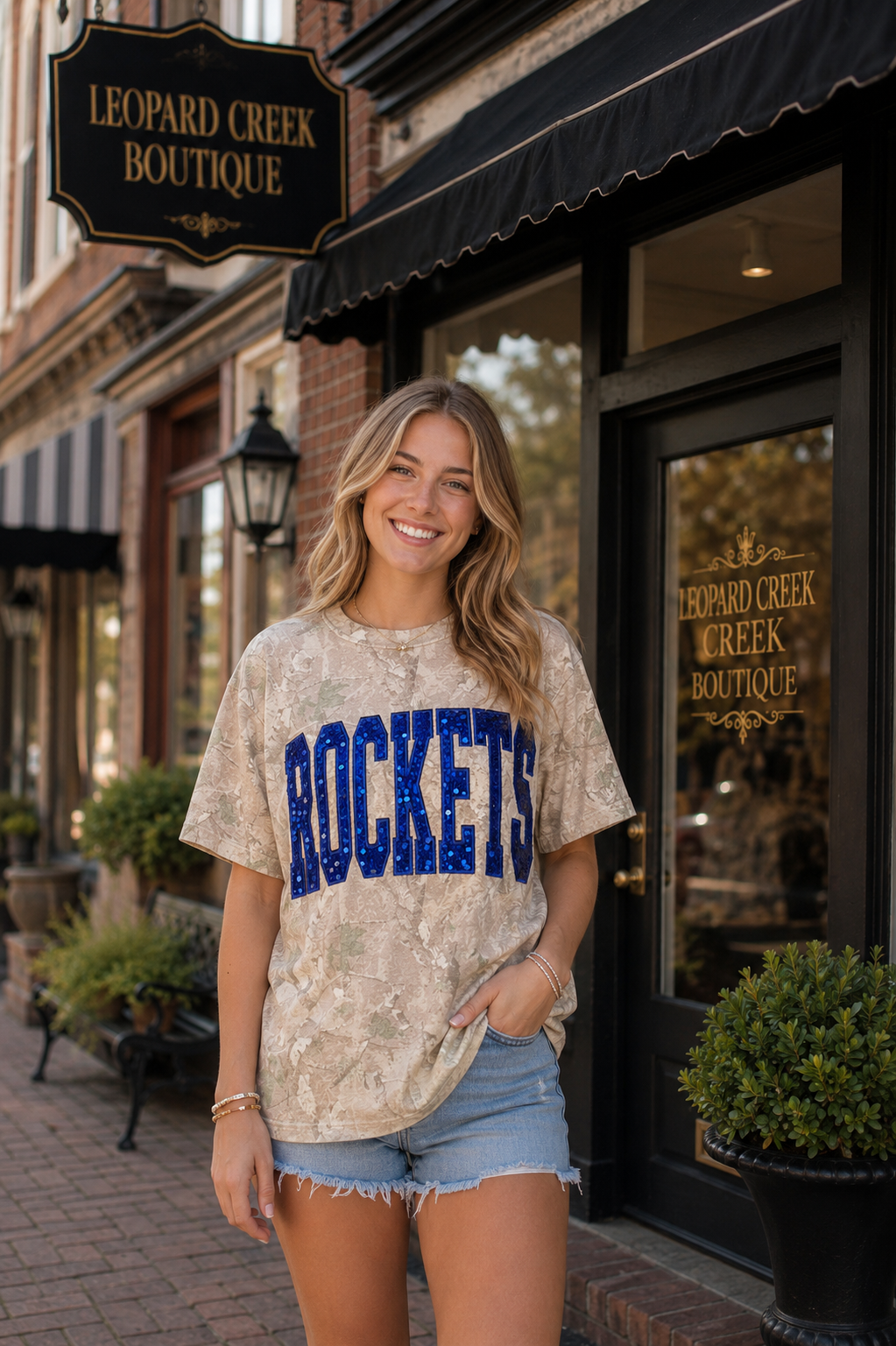 Embroidered Sequined Rockets Camo Tee