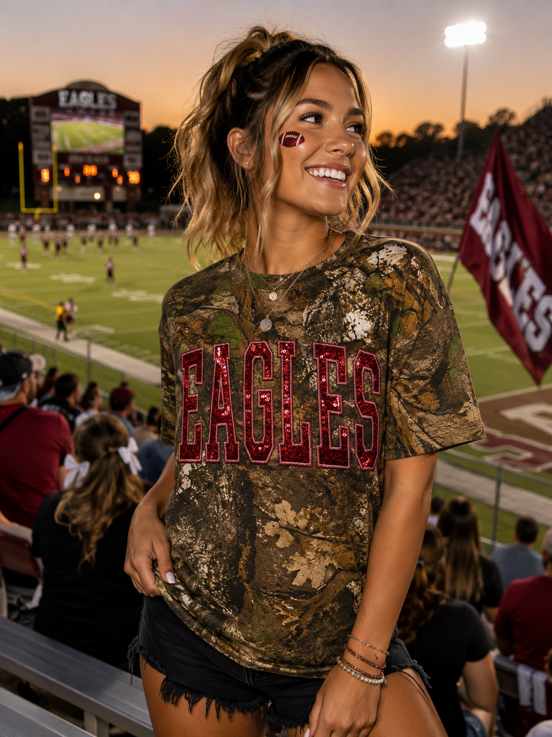 Sequined Eagles Camo  Tee
