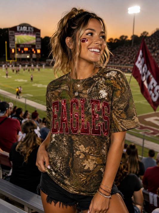 Embroidered Sequined Eagles Camo Tee