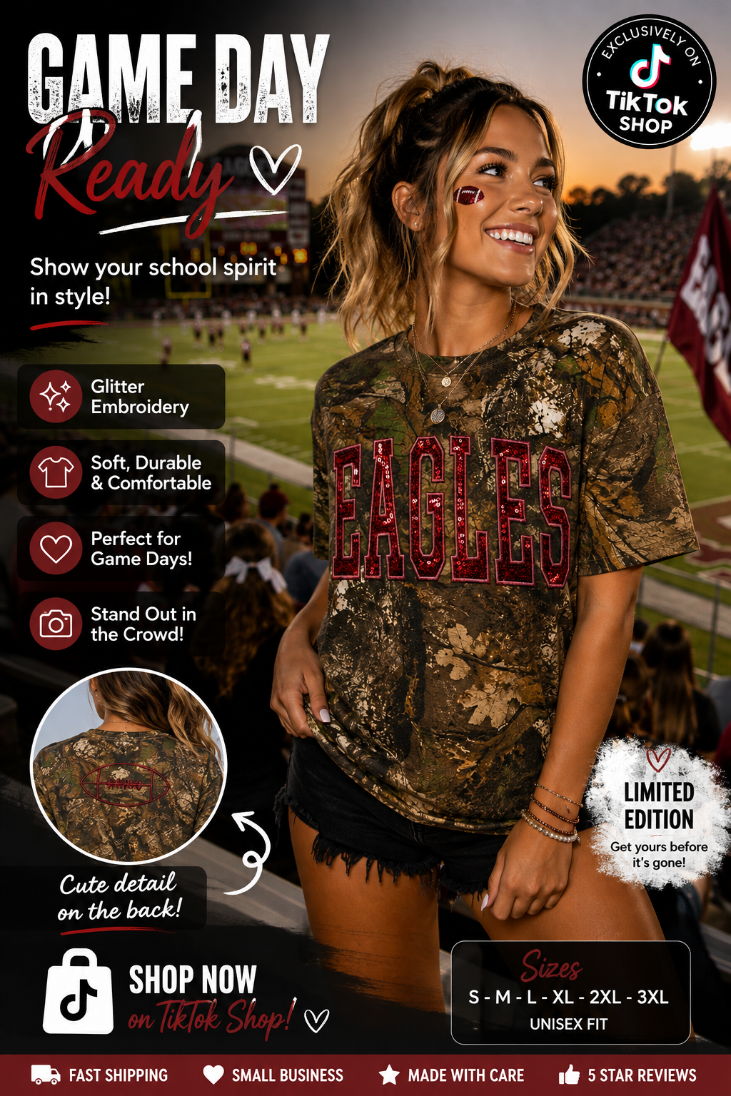 Sequined Eagles Camo  Tee