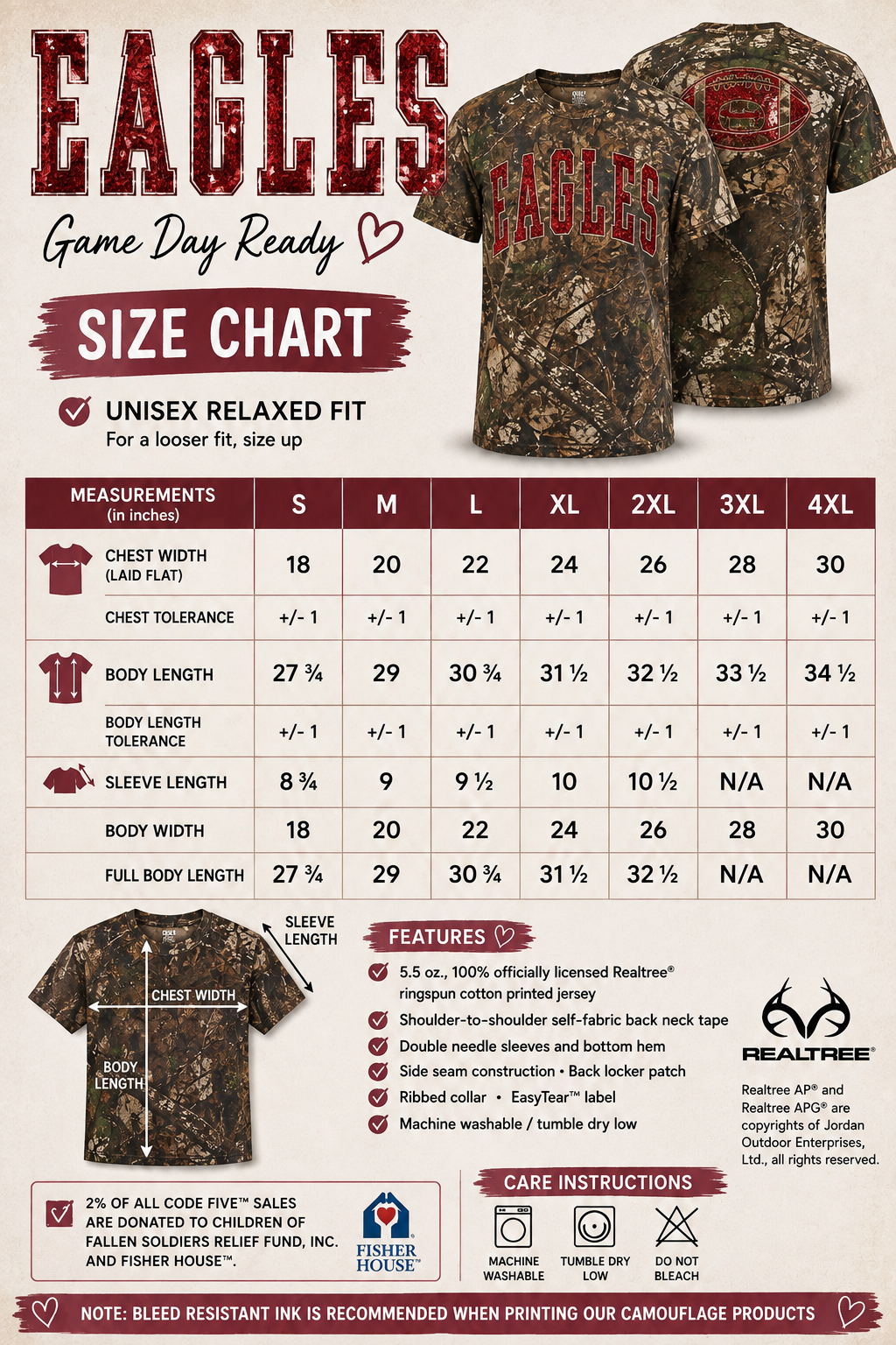 Sequined Eagles Camo  Tee