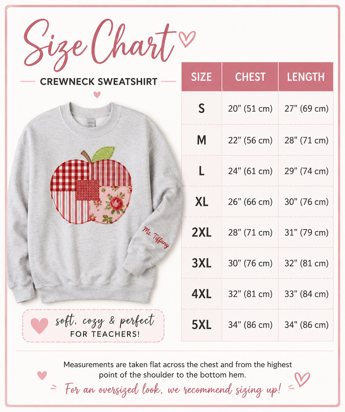 Embroidered Teacher Patchwork Apple Crewneck
