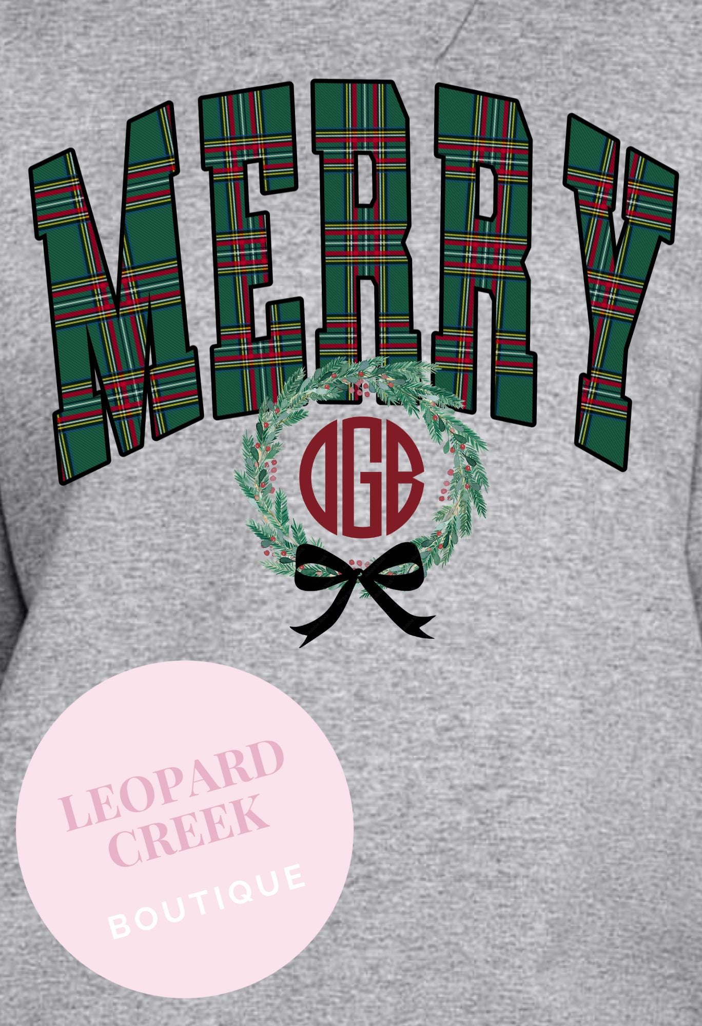 Plaid Merry Monogram Wreath Sweatshirt